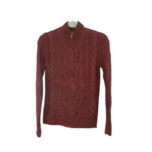 LL Bean Double L Cable Sweater Zip Cardigan Red Size XS